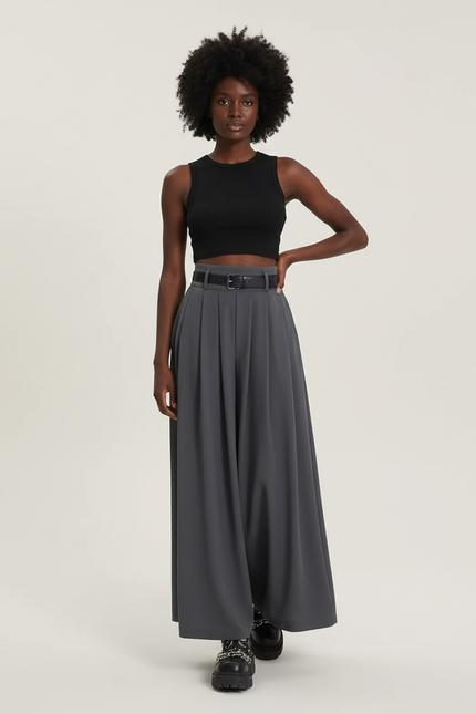 Jupe Longue Grise Plissée Chic