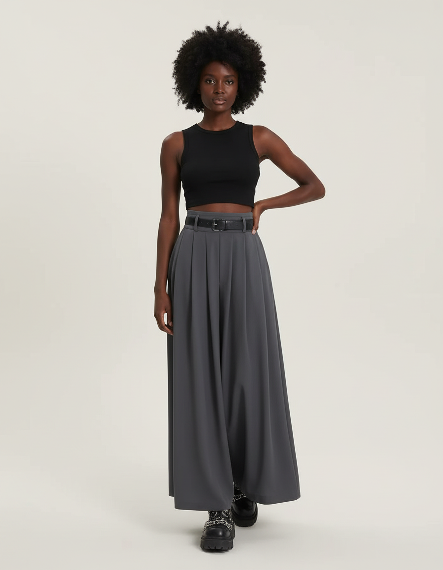 Jupe Longue Grise Plissée Chic