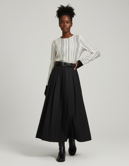 Jupe Longue Noire Plissée Chic Femme