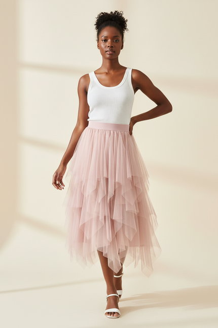 Jupe Longue Rose Tulle Superposée Chic