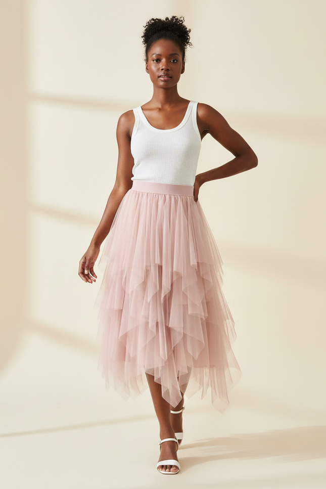 Jupe Longue Rose Tulle Superposée Chic