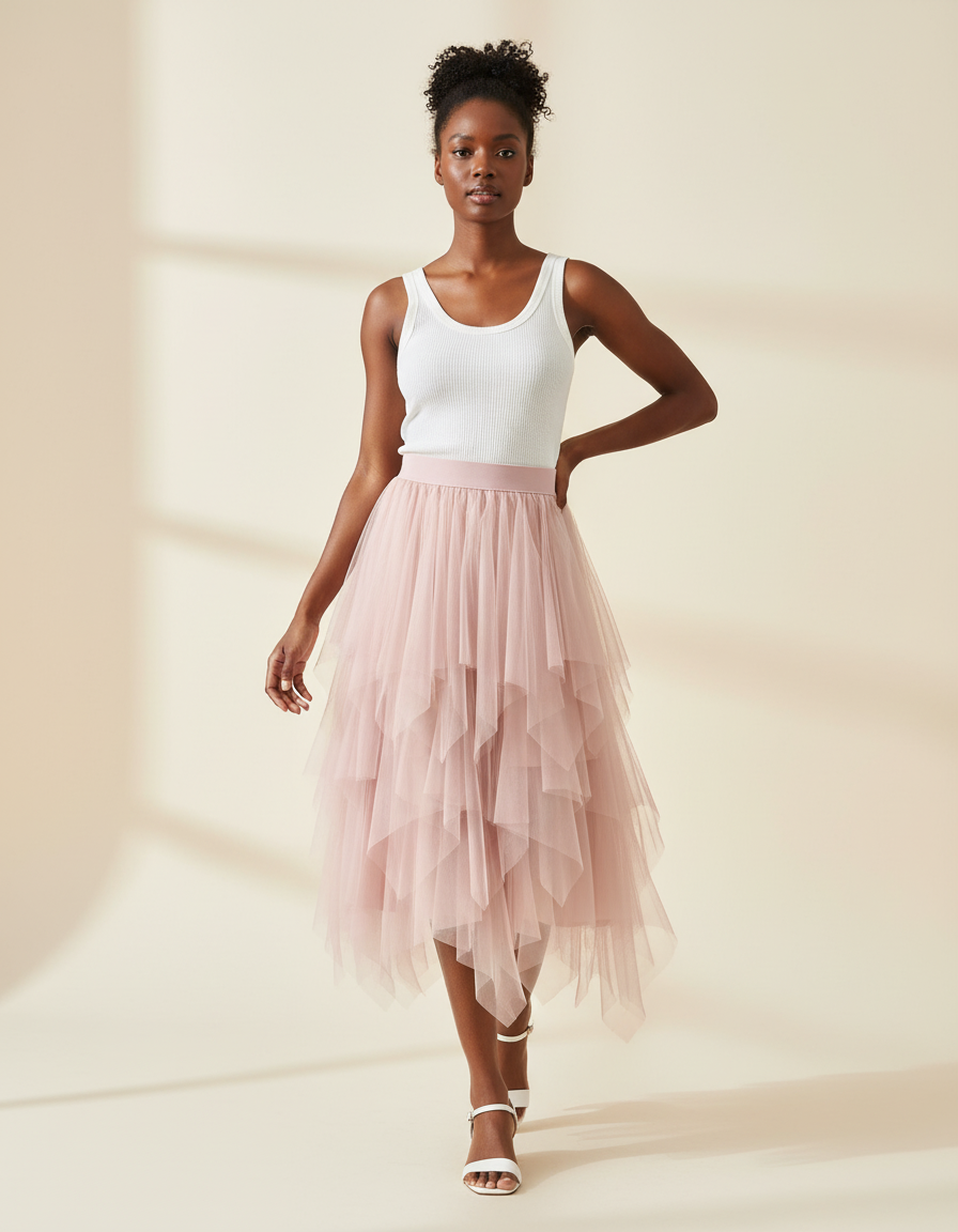 Jupe Longue Rose Tulle Superposée Chic