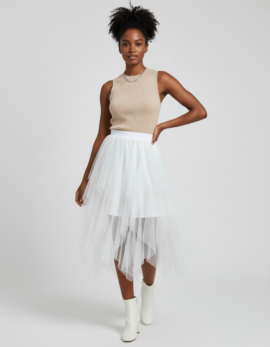 Jupe Longue Blanche Tulle Fluide Mariage