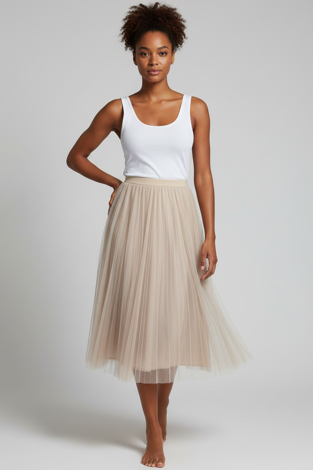 Jupe Longue Tulle Plissée Fluide Femme