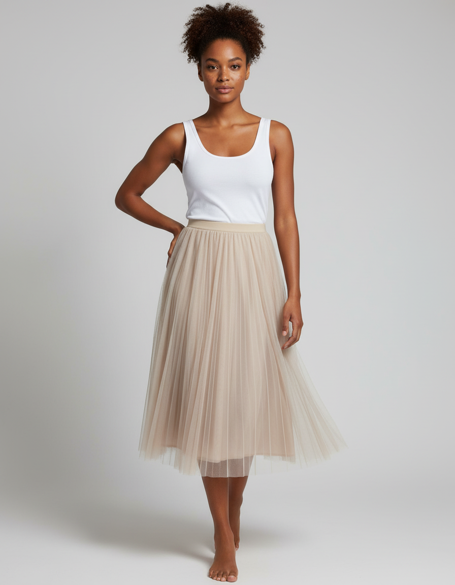 Jupe Longue Tulle Plissée Fluide Femme