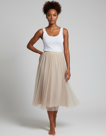 Jupe Longue Tulle Plissée Fluide Femme