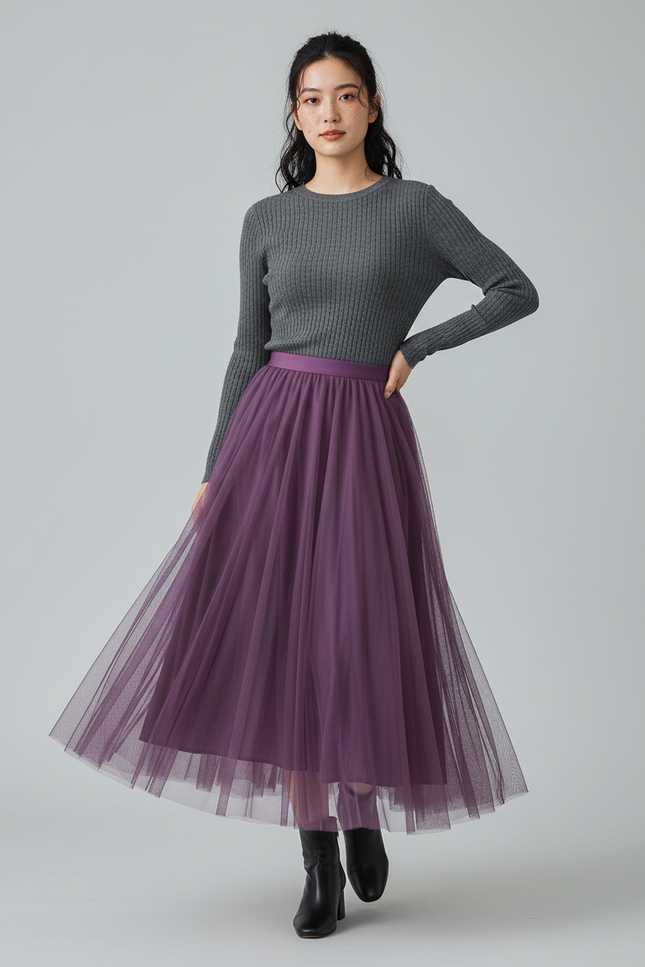 Jupe Longue Tulle Violette Fluide