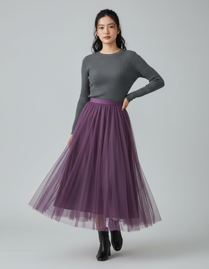 Jupe Longue Tulle Violette Fluide