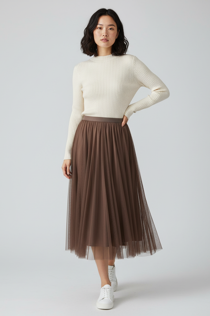 Jupe Longue Tulle Marron Fluide Bohème