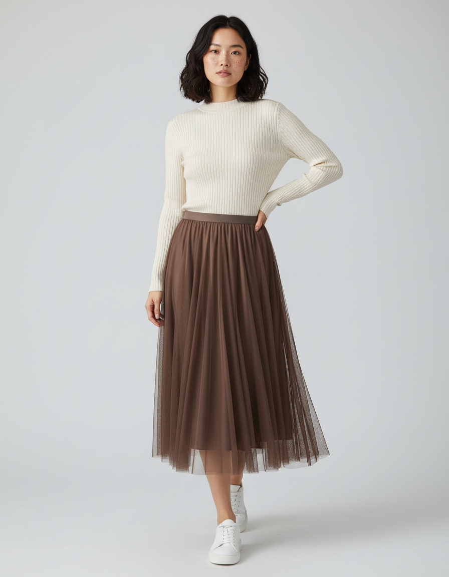 Jupe Longue Tulle Marron Fluide Bohème