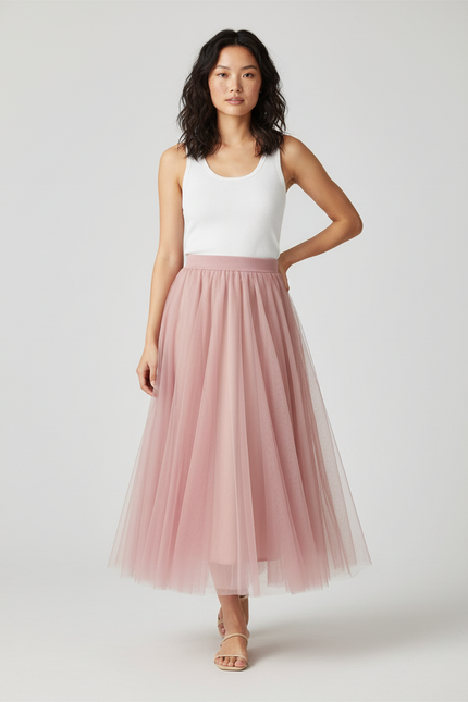 Jupe Plissée Voile Longue