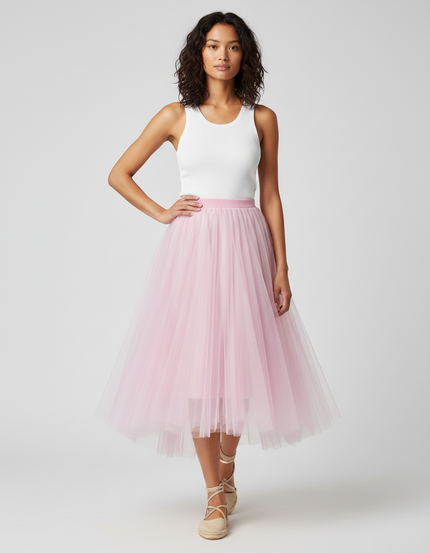 Jupe Longue Rose Pâle Tulle Plissée