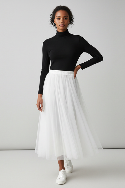 Jupe Longue Blanche Tulle Plissée Mariée