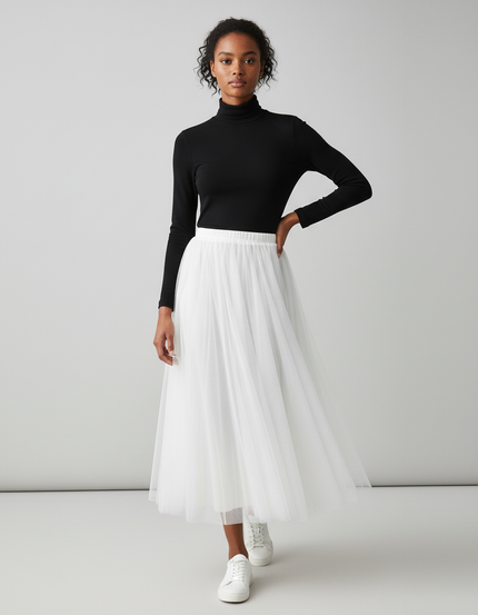 Jupe Longue Blanche Tulle Plissée Mariée