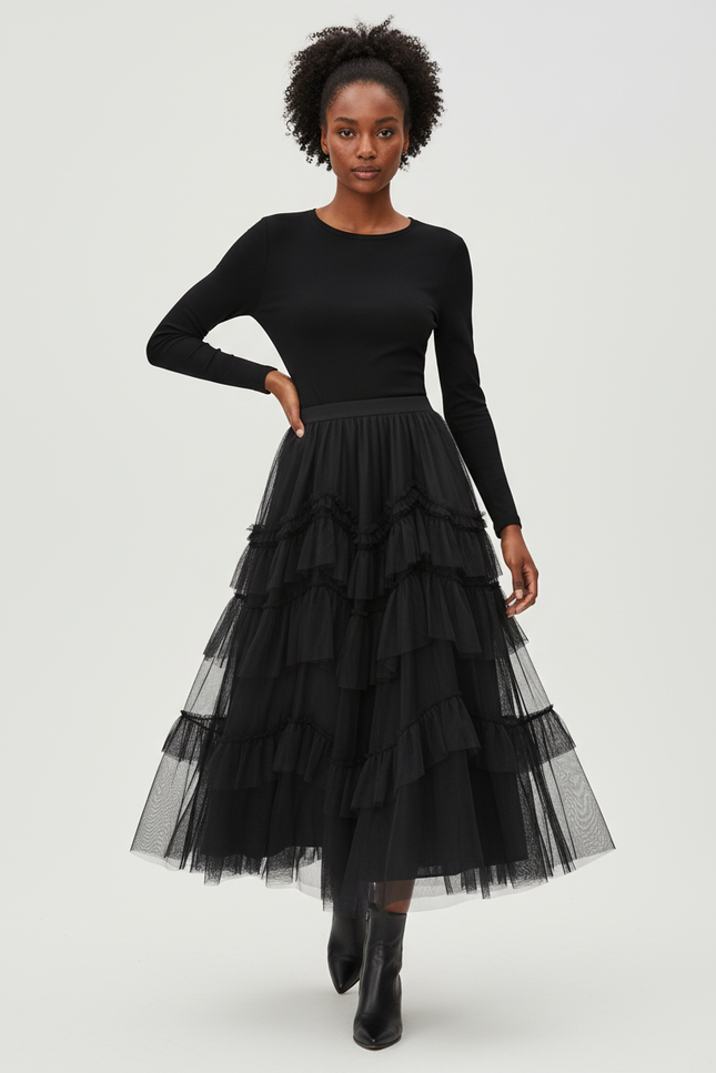 Jupe Longue Tulle Volants Élégante