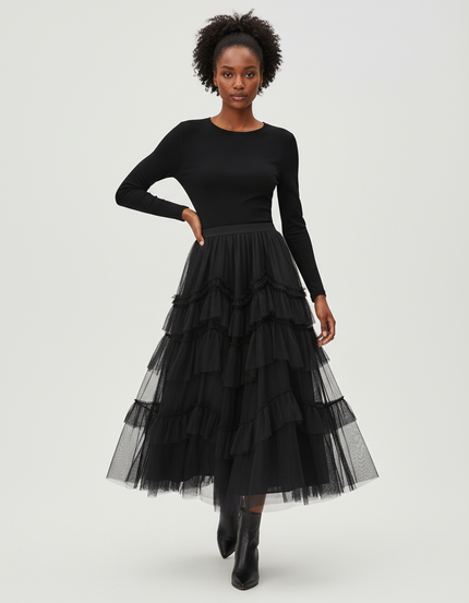 Jupe Longue Tulle Volants Élégante