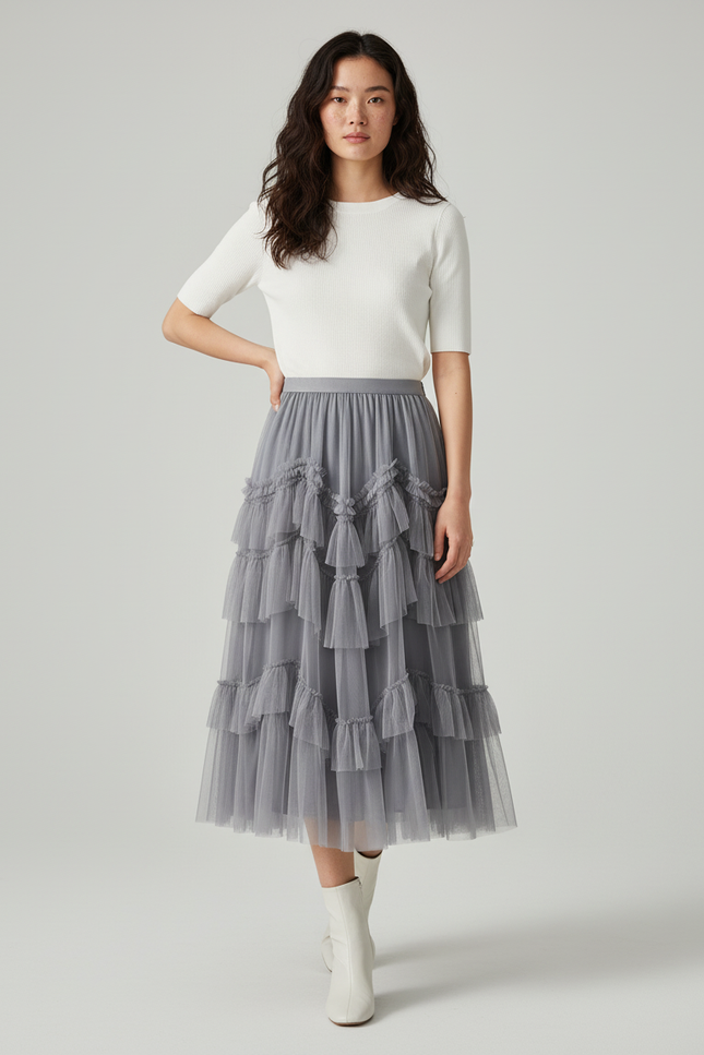 Jupe Longue Tulle À Volants Élégante