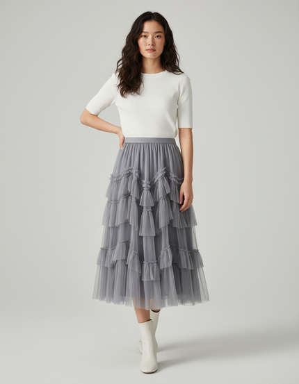 Jupe Longue Tulle À Volants Élégante