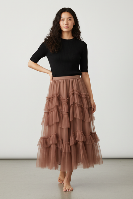 Jupe Longue Tulle Volants Fluide