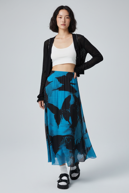 Jupe Longue Papillon Bleu Fluide