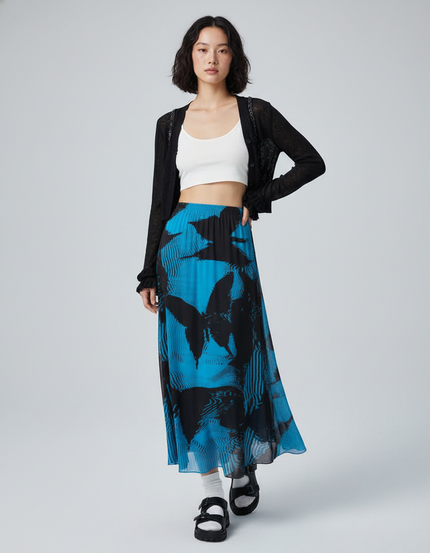 Jupe Longue Papillon Bleu Fluide