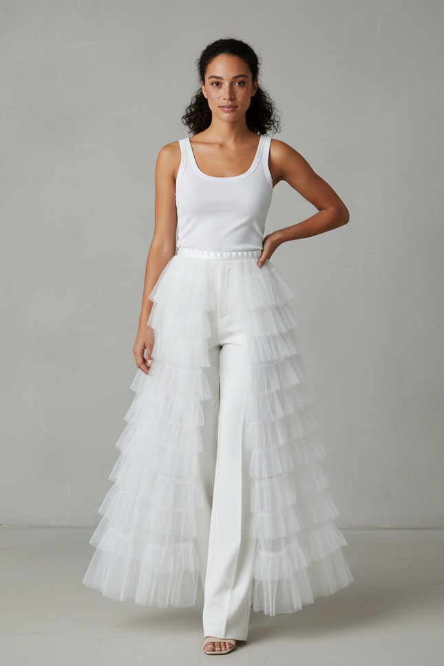 Jupe Longue Blanche Volants Tulle Élégante