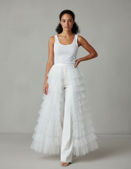 Jupe Longue Blanche Volants Tulle Élégante