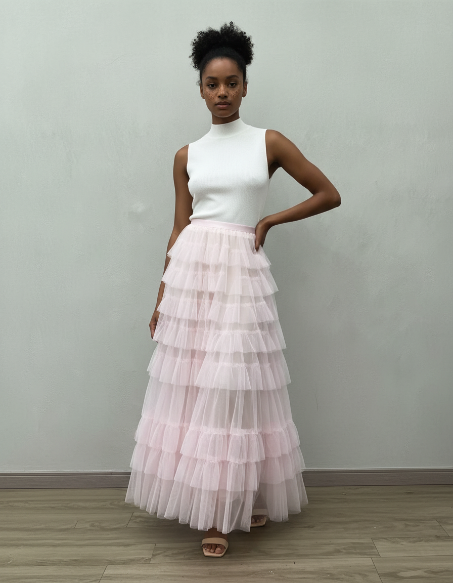 Jupe Rose Poudré Longue