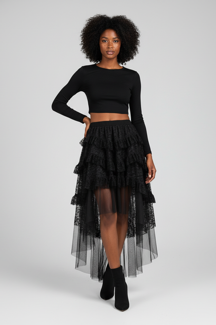 Jupe Longue Noire Asymétrique Élégante