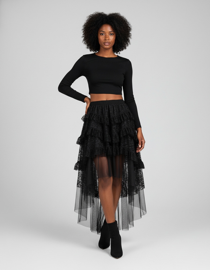 Jupe Longue Noire Asymétrique Élégante