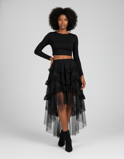 Jupe Longue Noire Asymétrique Élégante