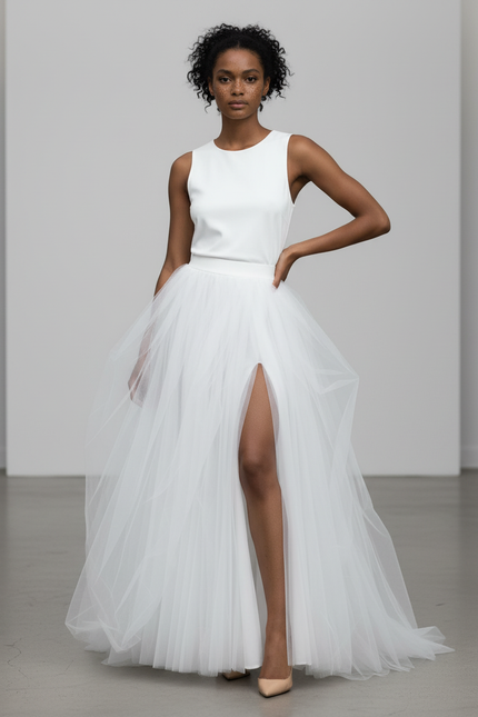 Jupe Longue Plissée Fendue