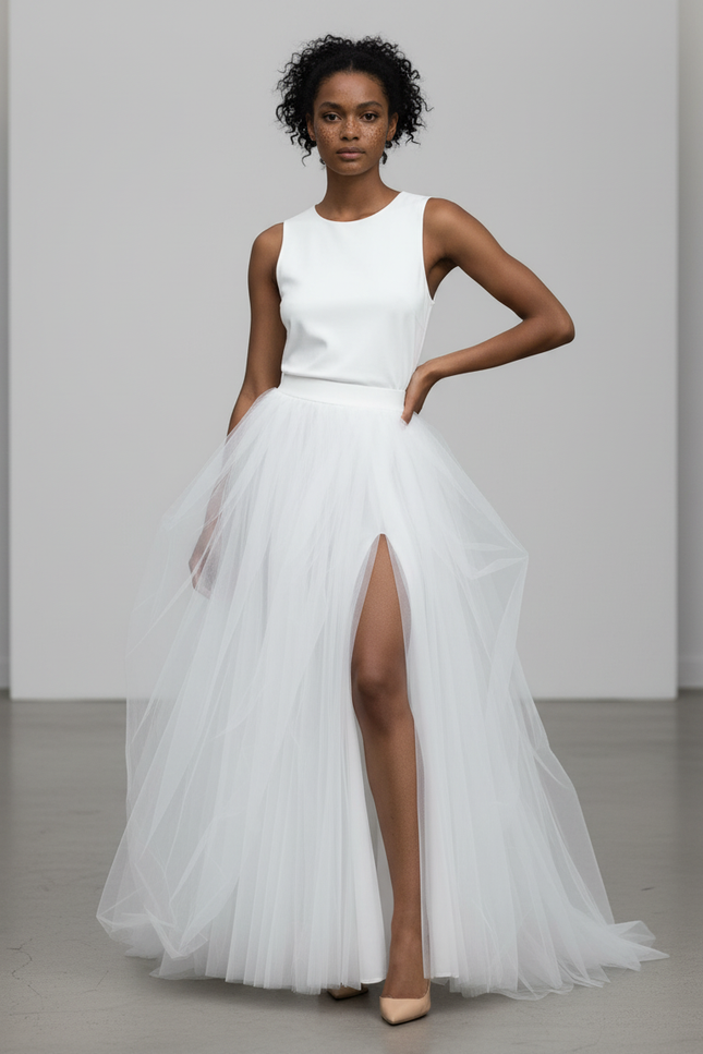 Jupe Longue Plissée Fendue