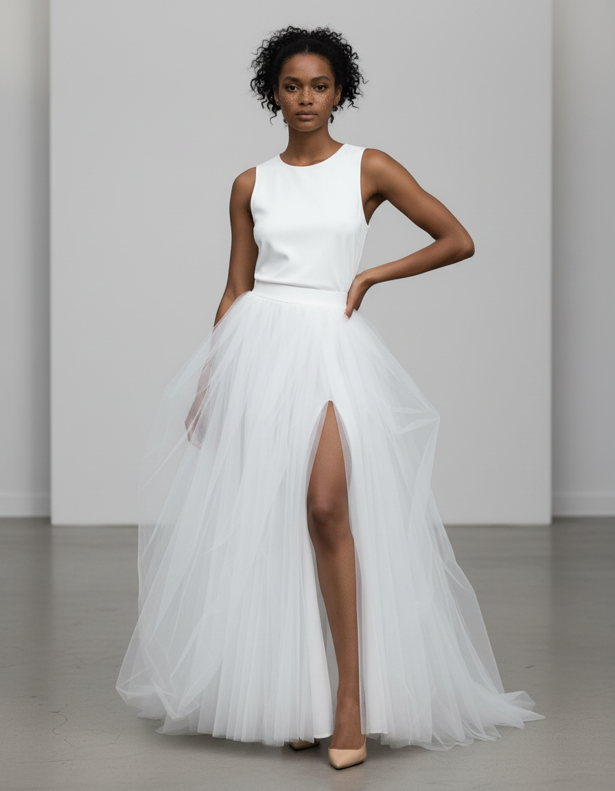 Jupe Longue Plissée Fendue