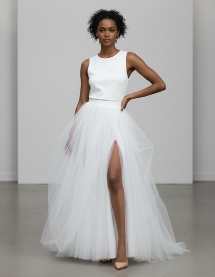 Jupe Longue Plissée Fendue