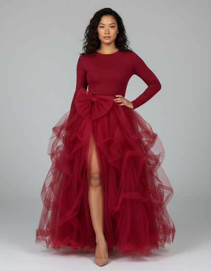 Jupe Rouge Plissée Longue