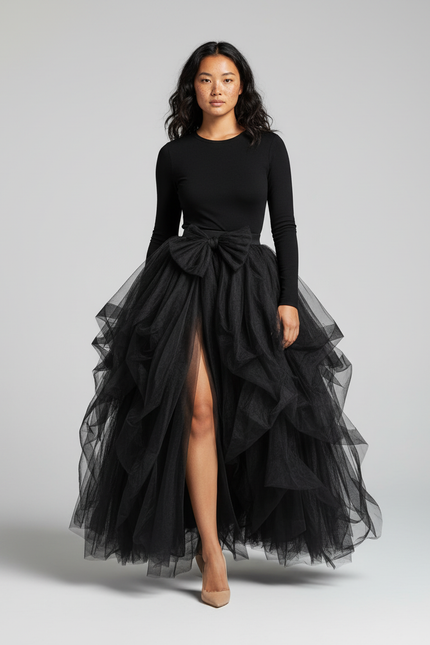 Jupe Longue Volants Fendue Élégante