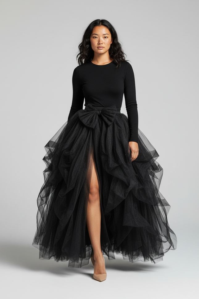 Jupe Longue Volants Fendue Élégante