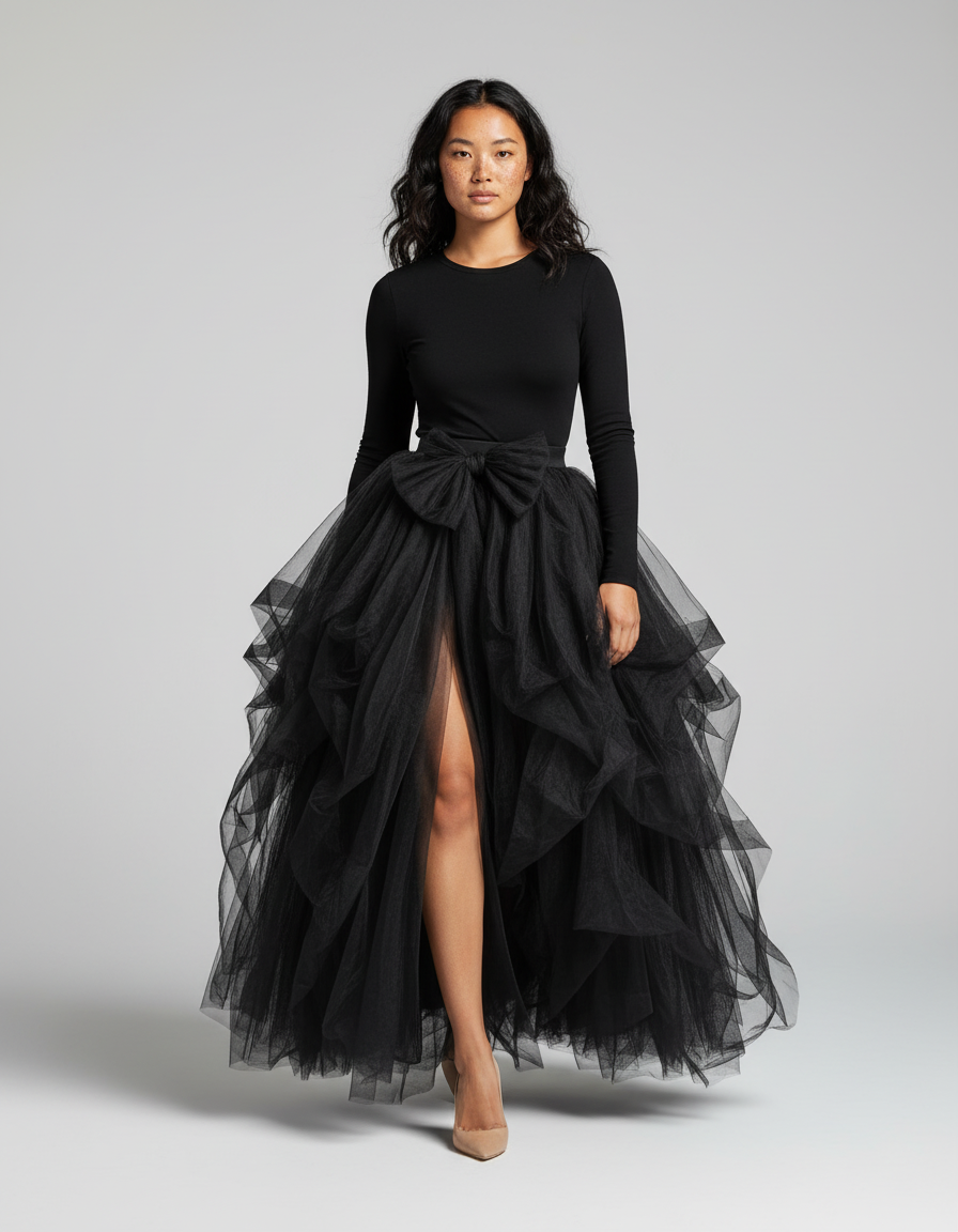 Jupe Longue Volants Fendue Élégante