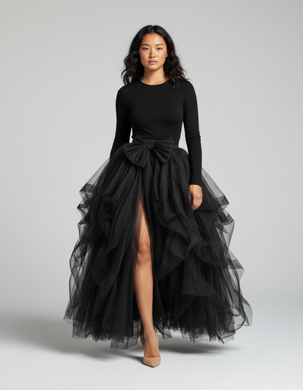 Jupe Longue Volants Fendue Élégante