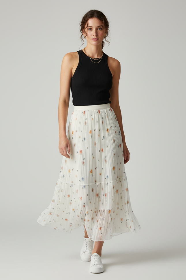 Jupe Longue Plissée Multicolore