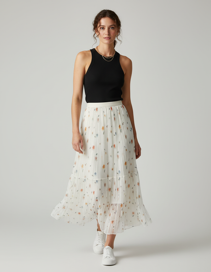 Jupe Longue Plissée Multicolore