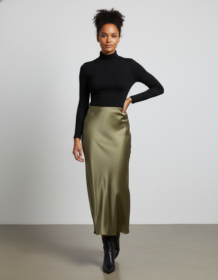 Jupe Longue Satin Kaki
