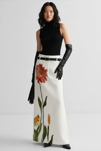 Jupe Longue Blanche Florale Élégante