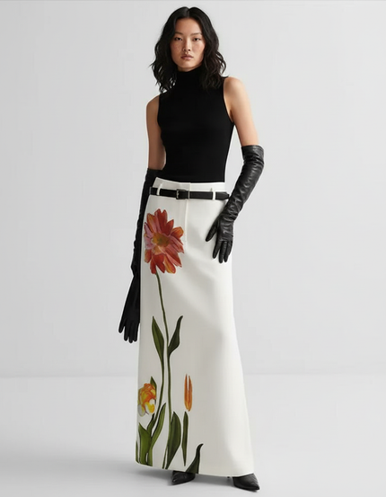 Jupe Longue Blanche Florale Élégante