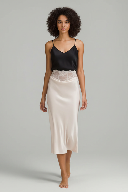 Jupe Longue Satin Dentelle Élégante Bohème