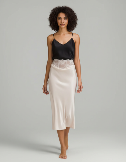 Jupe Longue Satin Dentelle Élégante Bohème