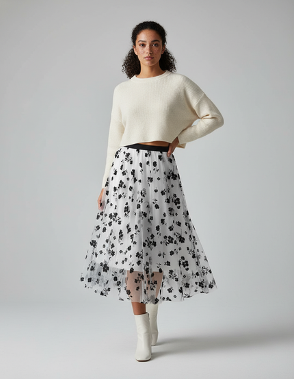 Jupe Longue Fleurie Noir Et Blanc