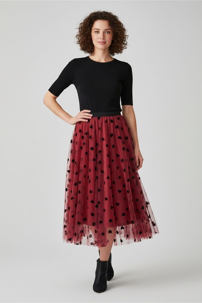 Jupe Longue Tulle Cœurs Élégante