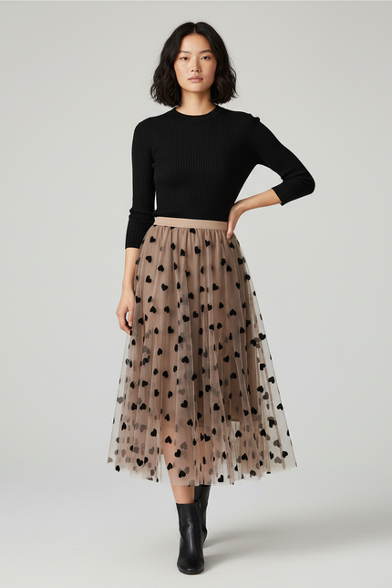 Jupe Longue Tulle Cœurs Élégante Romantique